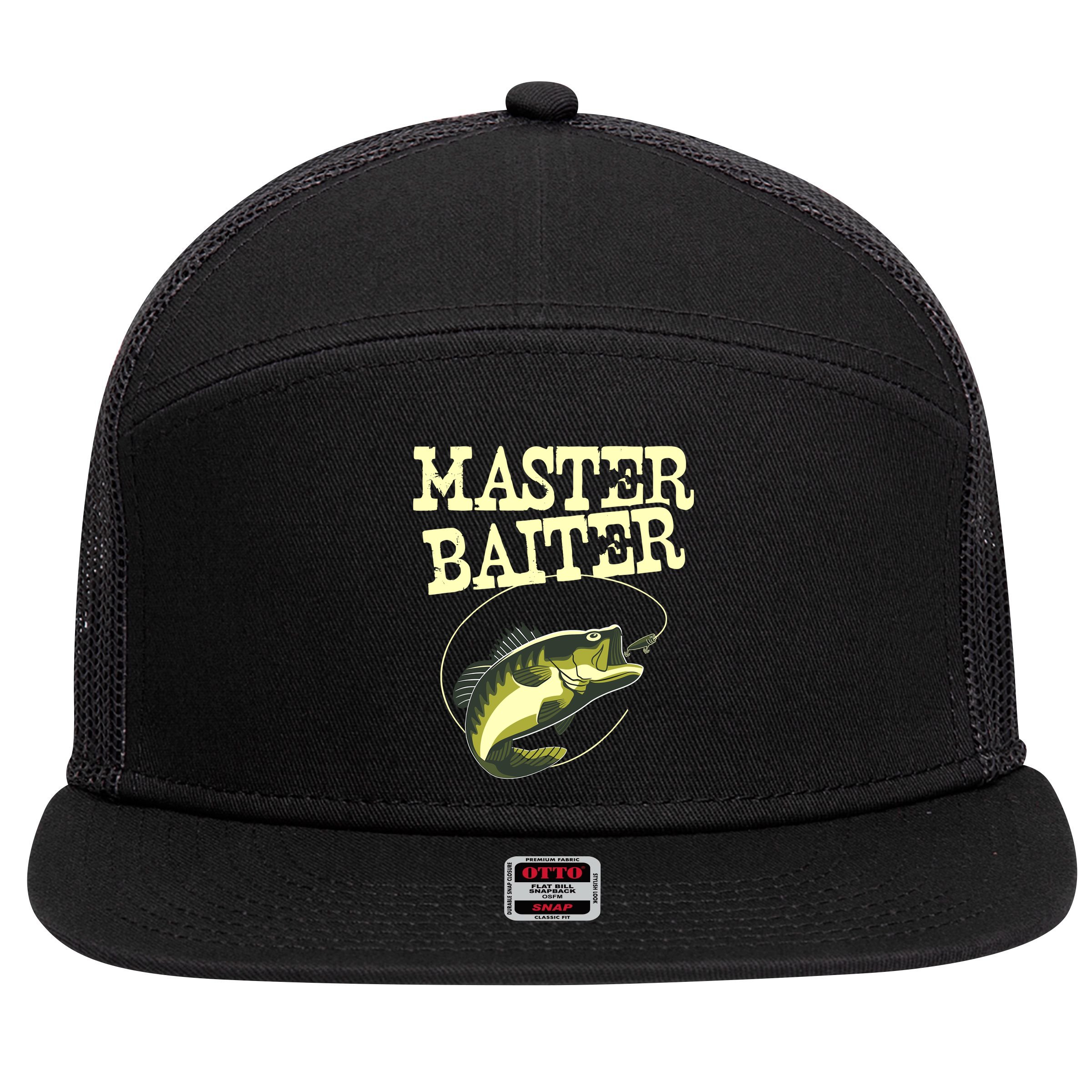 Masterbaiter Funny Fishing Fisherman Fish Master Baiter 7 Panel Mesh Trucker Snapback Hat