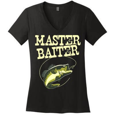 Masterbaiter Funny Fishing Fisherman Fish Master Baiter Women's V-Neck T-Shirt