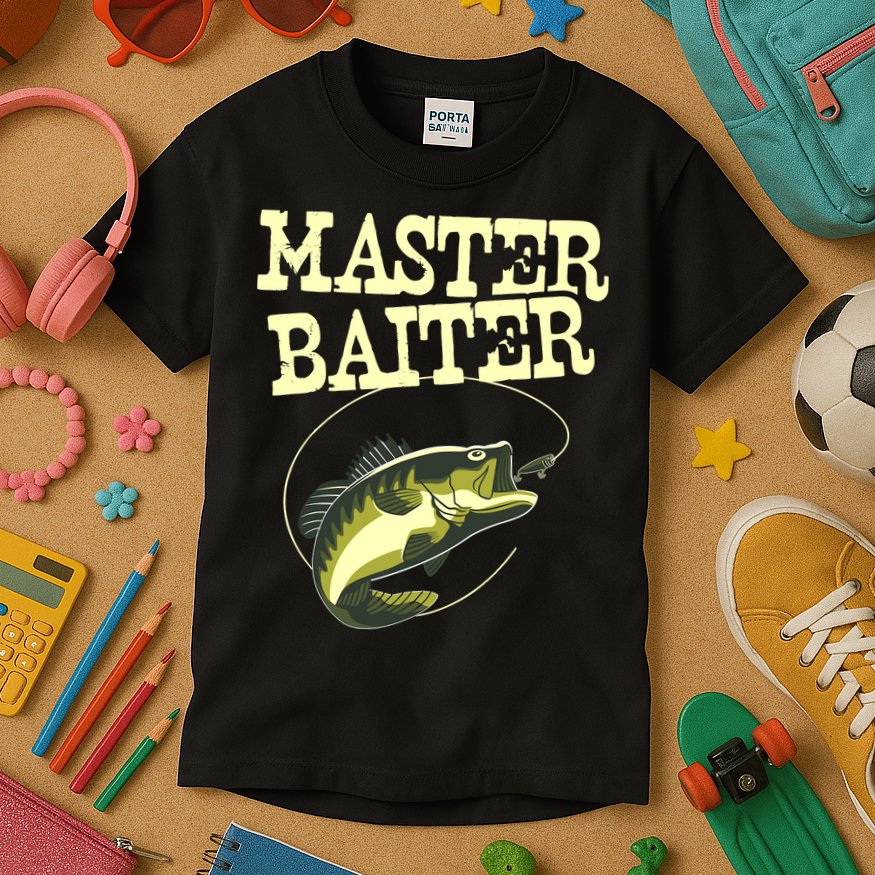 Masterbaiter Funny Fishing Fisherman Fish Master Baiter Kids T-Shirt