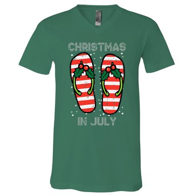 Mistletoe Flip Flops Christmas In Jully Summer Xmas V-Neck T-Shirt