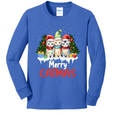 Meowy Feline Festivities Merry Catmas Christmas Cat Gift Kids Long Sleeve Shirt