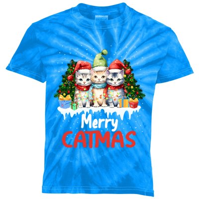 Meowy Feline Festivities Merry Catmas Christmas Cat Gift Kids Tie-Dye T-Shirt