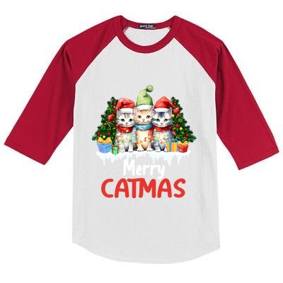 Meowy Feline Festivities Merry Catmas Christmas Cat Gift Kids Colorblock Raglan Jersey