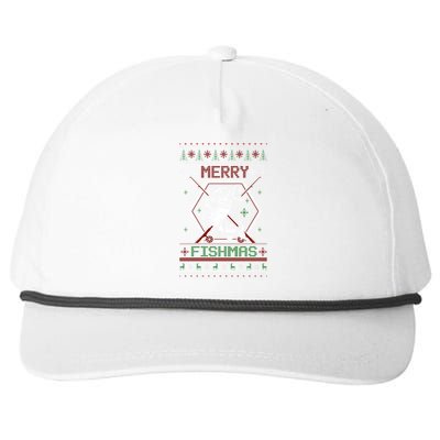 Merry Fishmas Funny Fish Fishing Fisher Ugly Christmas Gift Snapback Five-Panel Rope Hat