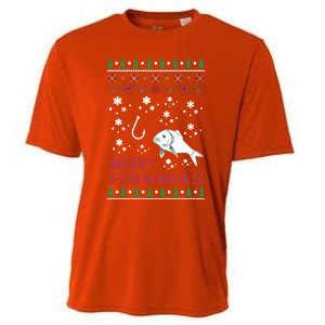 Merry Fishmas Fishing Ugly Christmas Style Meaningful Gift Cooling Performance Crew T-Shirt