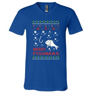 Merry Fishmas Fishing Ugly Christmas Style Meaningful Gift V-Neck T-Shirt