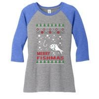 Merry Fishmas Fishing Ugly Christmas Style Meaningful Gift Women's Tri-Blend 3/4-Sleeve Raglan Shirt