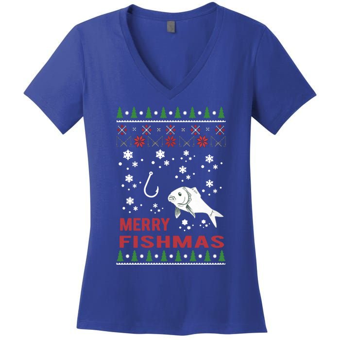 Merry Fishmas Fishing Ugly Christmas Style Meaningful Gift Women's V-Neck T-Shirt