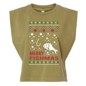 Merry Fishmas Fishing Ugly Christmas Style Meaningful Gift Garment-Dyed Women's Muscle Tee