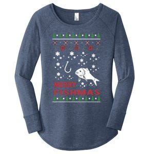 Merry Fishmas Fishing Ugly Christmas Style Meaningful Gift Women's Perfect Tri Tunic Long Sleeve Shirt