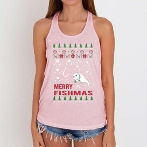 Merry Fishmas Fishing Ugly Christmas Style Meaningful Gift Women's Knotted Racerback Tank