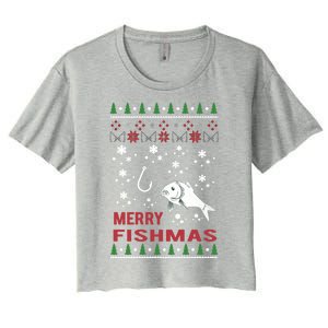 Merry Fishmas Fishing Ugly Christmas Style Meaningful Gift Women's Crop Top Tee