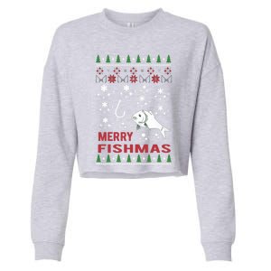 Merry Fishmas Fishing Ugly Christmas Style Meaningful Gift Cropped Pullover Crew