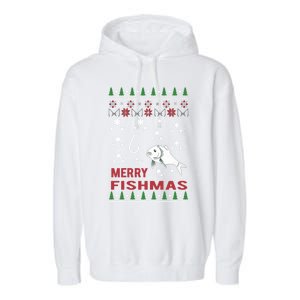 Merry Fishmas Fishing Ugly Christmas Style Meaningful Gift Garment-Dyed Fleece Hoodie