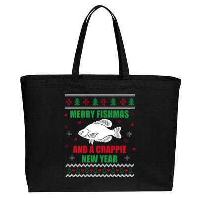 Merry Fishmas Fishing Funny Xmas Crappie For Fisherman Cotton Canvas Jumbo Tote