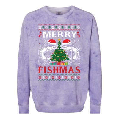 Merry Fishmas Funny Fishing Christmas Pajama Fishers Gift Colorblast Crewneck Sweatshirt