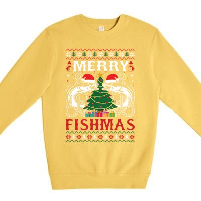 Merry Fishmas Funny Fishing Christmas Pajama Fishers Gift Premium Crewneck Sweatshirt