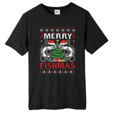 Merry Fishmas Funny Fishing Christmas Pajama Fishers Gift Tall Fusion ChromaSoft Performance T-Shirt