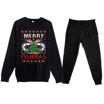 Merry Fishmas Funny Fishing Christmas Pajama Fishers Gift Premium Crewneck Sweatsuit Set