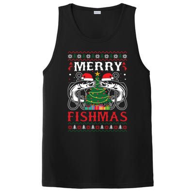 Merry Fishmas Funny Fishing Christmas Pajama Fishers Gift PosiCharge Competitor Tank