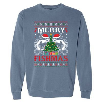 Merry Fishmas Funny Fishing Christmas Pajama Fishers Gift Garment-Dyed Sweatshirt