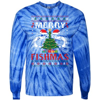 Merry Fishmas Funny Fishing Christmas Pajama Fishers Gift Tie-Dye Long Sleeve Shirt