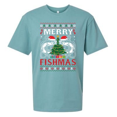 Merry Fishmas Funny Fishing Christmas Pajama Fishers Gift Sueded Cloud Jersey T-Shirt