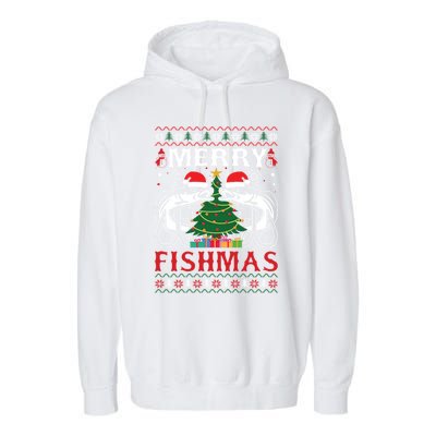 Merry Fishmas Funny Fishing Christmas Pajama Fishers Gift Garment-Dyed Fleece Hoodie