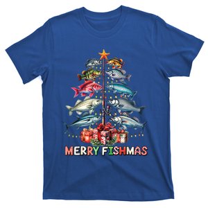 Merry Fishmas Funny Christmas Tree Lights Fishing Rod Fish Gift T-Shirt