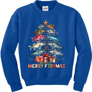 Merry Fishmas Funny Christmas Tree Lights Fishing Rod Fish Gift Kids Sweatshirt