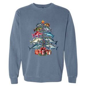 Merry Fishmas Funny Christmas Tree Lights Fishing Rod Fish Gift Garment-Dyed Sweatshirt