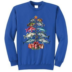 Merry Fishmas Funny Christmas Tree Lights Fishing Rod Fish Gift Sweatshirt