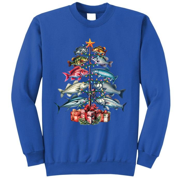 Merry Fishmas Funny Christmas Tree Lights Fishing Rod Fish Gift Sweatshirt