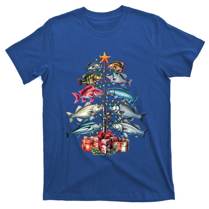 Merry Fishmas Funny Christmas Tree Lights Fishing Rod Fish Gift T-Shirt