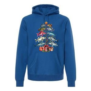 Merry Fishmas Funny Christmas Tree Lights Fishing Rod Fish Gift Premium Hoodie