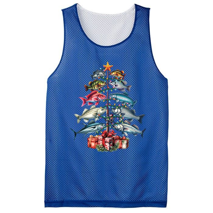 Merry Fishmas Funny Christmas Tree Lights Fishing Rod Fish Gift Mesh Reversible Basketball Jersey Tank