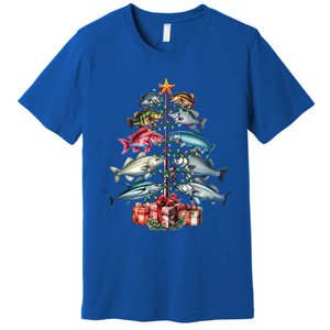 Merry Fishmas Funny Christmas Tree Lights Fishing Rod Fish Gift Premium T-Shirt