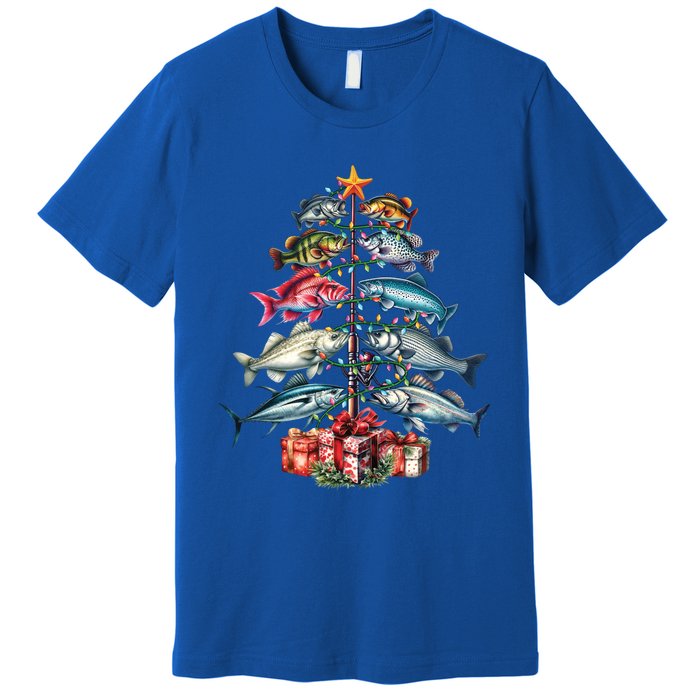 Merry Fishmas Funny Christmas Tree Lights Fishing Rod Fish Gift Premium T-Shirt