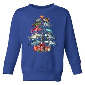 Merry Fishmas Funny Christmas Tree Lights Fishing Rod Fish Gift Toddler Sweatshirt