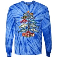 Merry Fishmas Funny Christmas Tree Lights Fishing Rod Fish Gift Tie-Dye Long Sleeve Shirt