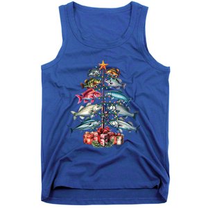 Merry Fishmas Funny Christmas Tree Lights Fishing Rod Fish Gift Tank Top