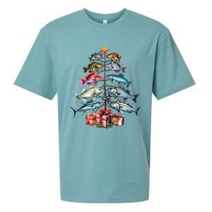 Merry Fishmas Funny Christmas Tree Lights Fishing Rod Fish Gift Sueded Cloud Jersey T-Shirt