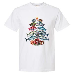 Merry Fishmas Funny Christmas Tree Lights Fishing Rod Fish Gift Garment-Dyed Heavyweight T-Shirt