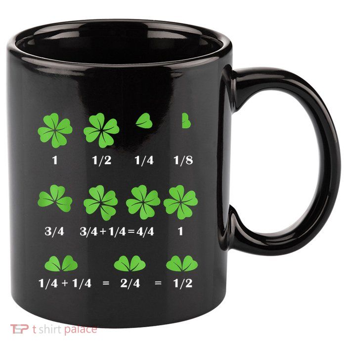 Math Fraction Four Leaf Clover Teacher St Patricks Day 11oz C Handle Ceramic Mug