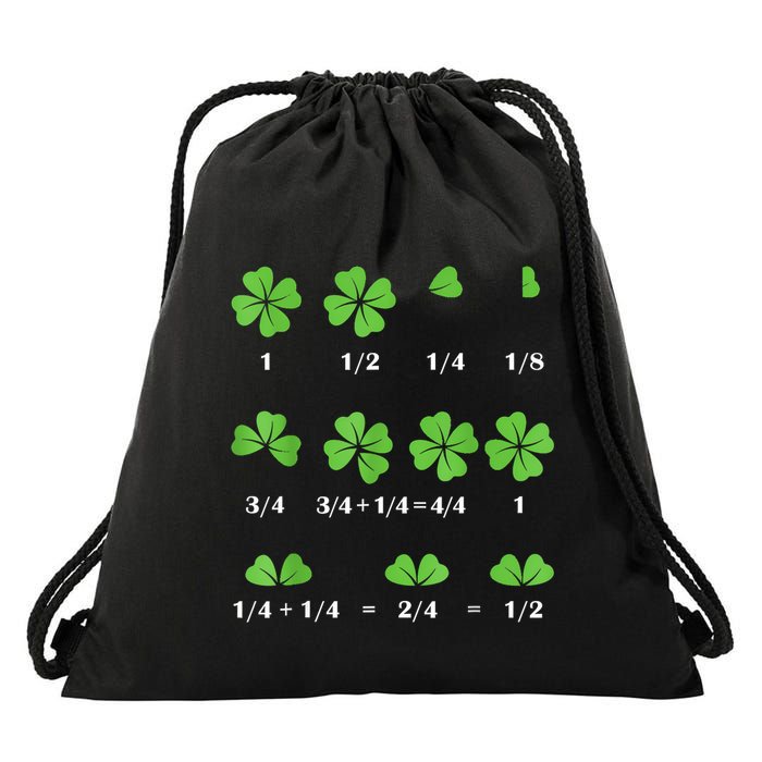 Math Fraction Four Leaf Clover Teacher St Patricks Day Drawstring Bag
