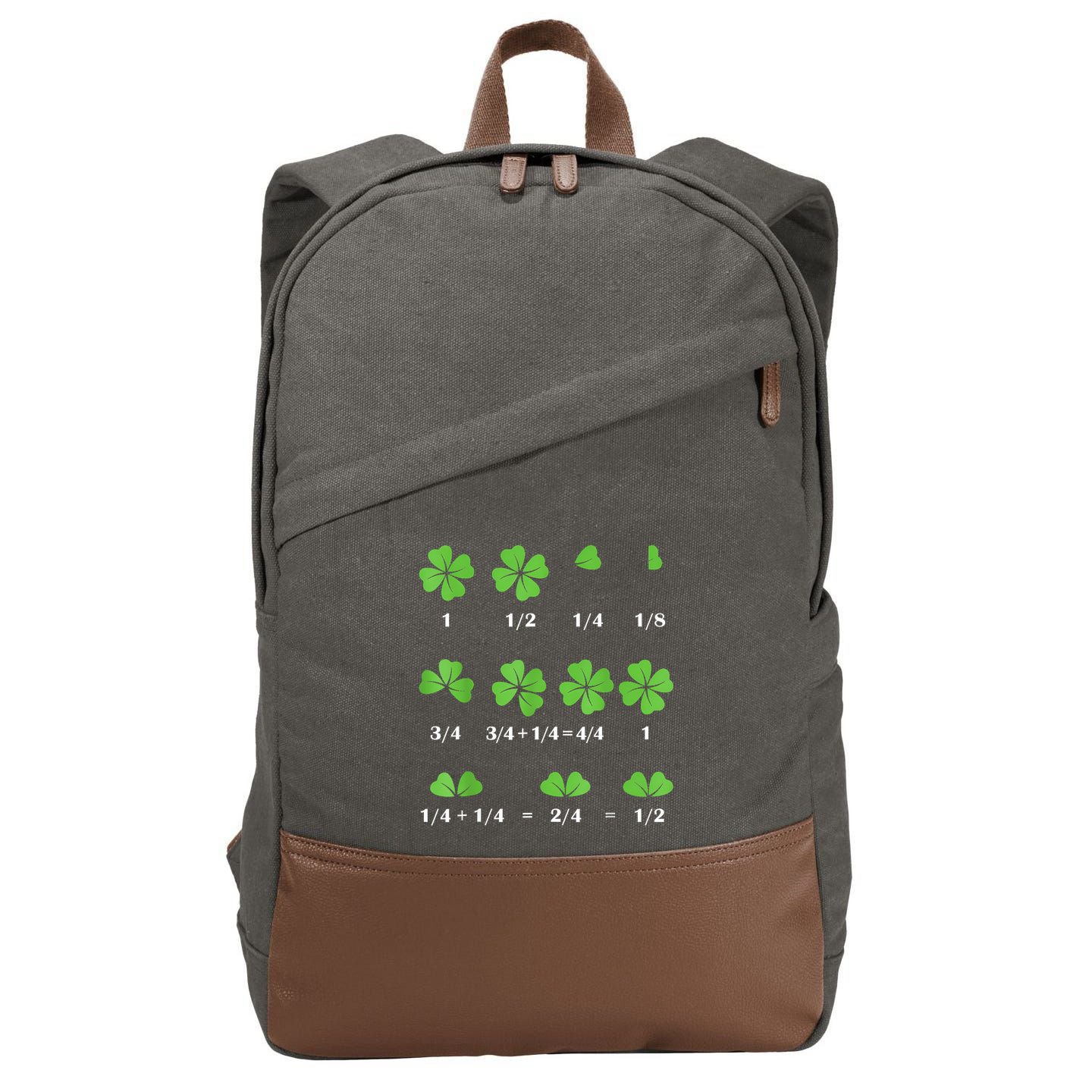 Math Fraction Four Leaf Clover Teacher St Patricks Day Cotton Canvas Backpack