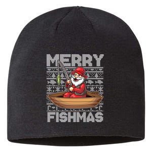 Merry Fishmas Fishing Santa Claus Fisherman Funny Humor Sustainable Beanie