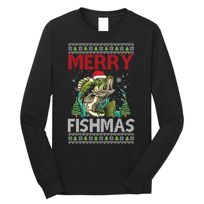 Merry Fishmas Fishing Ugly Christmas Large Mouth Bass Gift Long Sleeve Shirt