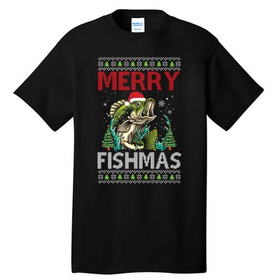 Merry Fishmas Fishing Ugly Christmas Large Mouth Bass Gift Tall T-Shirt