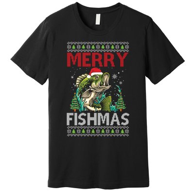 Merry Fishmas Fishing Ugly Christmas Large Mouth Bass Gift Premium T-Shirt